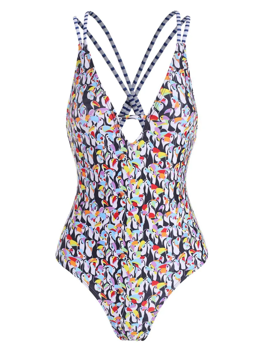 Penguin Strappy Low Cut One-piece Swimsuit